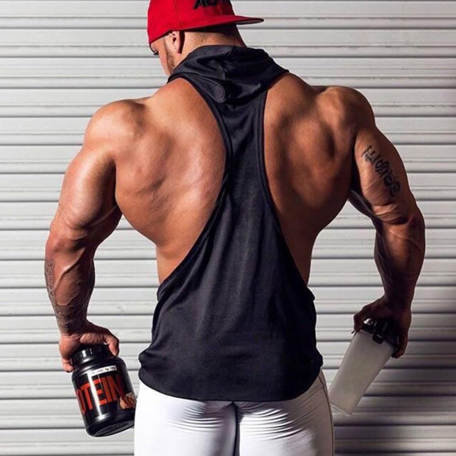 ZUEVI Men's 2 Pack Muscle Sleeveless Hoodies Tank Tops Gym Workout Hooded Bodybuilding Stringer T Shirt (White&Black-S)