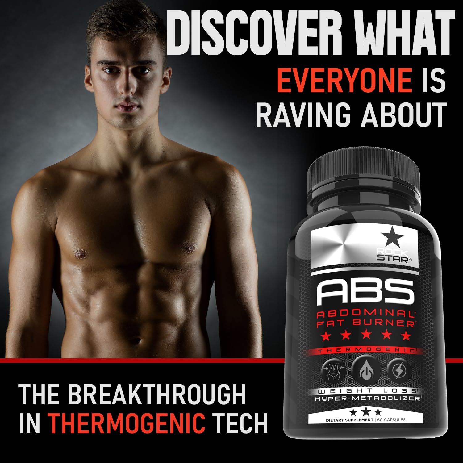 Rockstar Abs – Thermogenic Ab Fat Burner, Hyper Metabolizer for Belly Fat & 6 Pack Support, Weight Loss, Energy & Metabolism Booster Pills for Men & Women – Targeted Abdominal Fat Loss Supplement