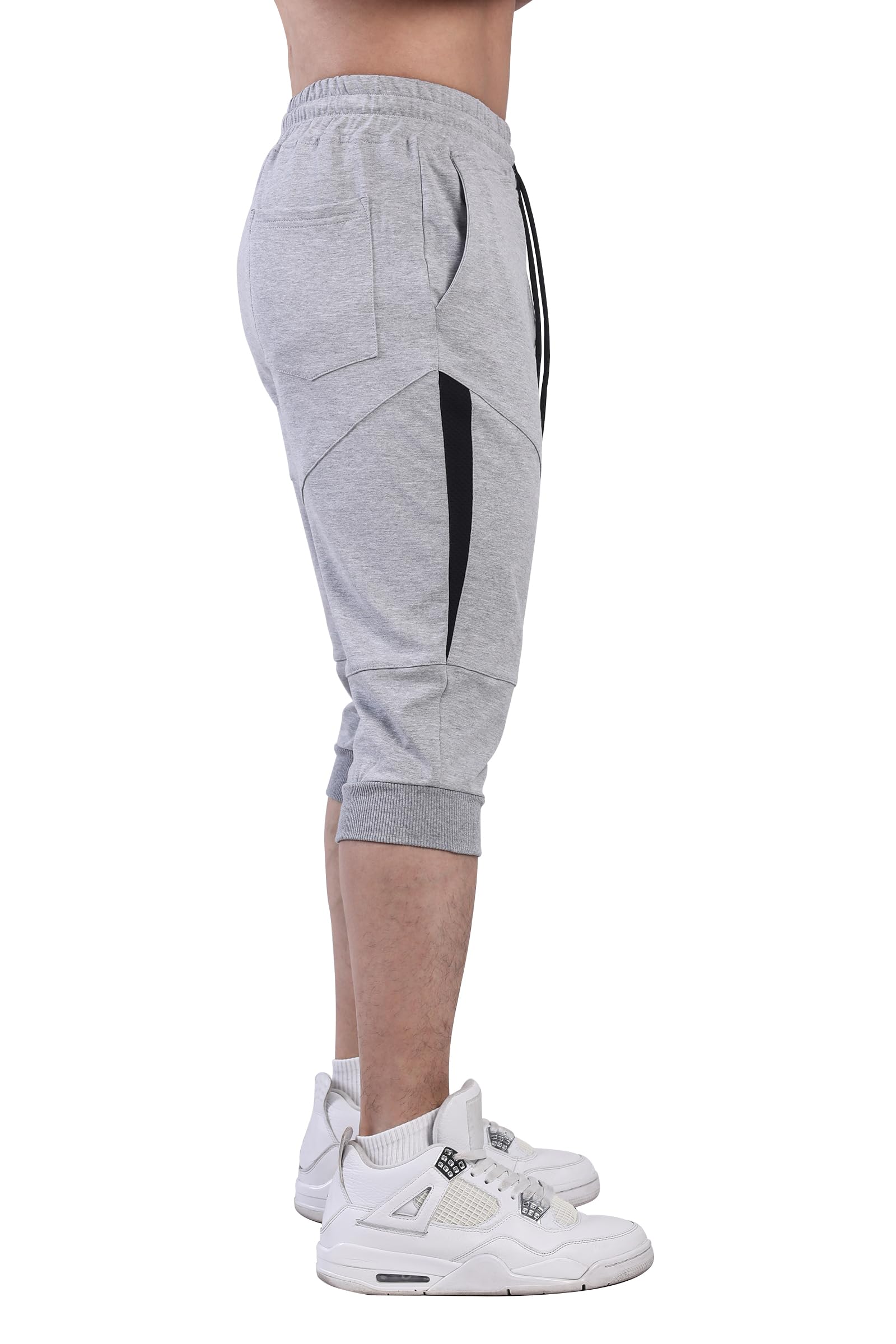FIRSTGYM Mens 3/4 Tapered Fit Jogger Pants Casual Workout Gym Capris Jogger Shorts Light Grey