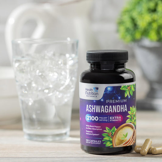 Ashwagandha 2,100 mg Extra Strength with Black Pepper, Pure Ashwagandha Powder plus Root Extract Adaptogen Formula for Energy and Immune Support, Non GMO, Vegan - 120 Capsules