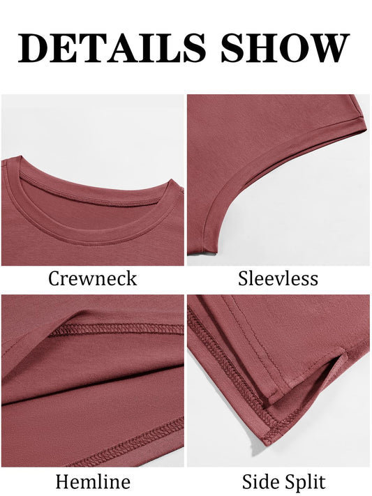 Runcati Men's Sleeveless Tank Tops Crewneck Casual Workout Gym Cut Off Muscle Fit T Shirt Wine Red