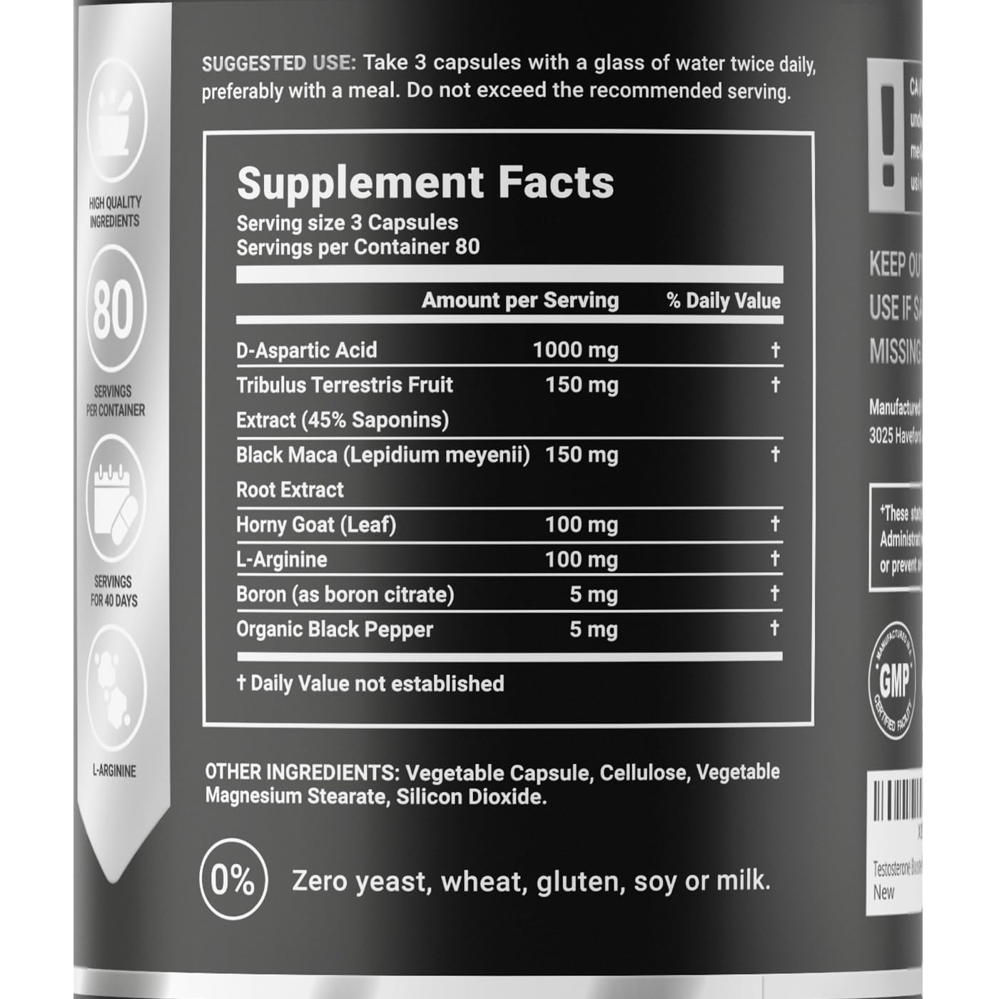 Testosterone Booster for Men | 240 Caps - 80 Days | Stamina, Endurance, Muscle Growth & Strength | Made in USA by B Life.