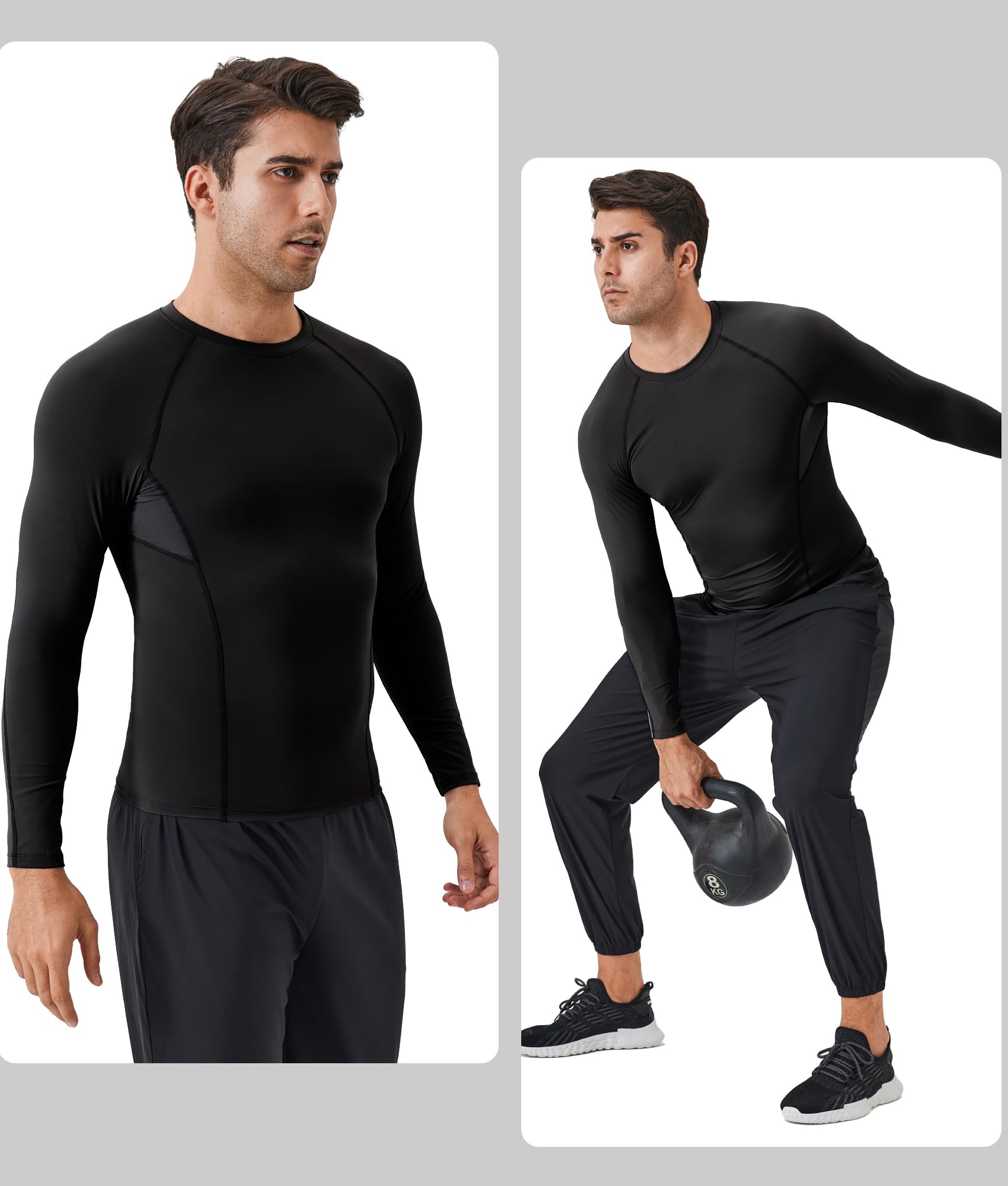 SPVISE Black Compression Long Sleeve Shirt Men Performance Workout Running T-Shirts Breathable Gym Compression Tops for Men