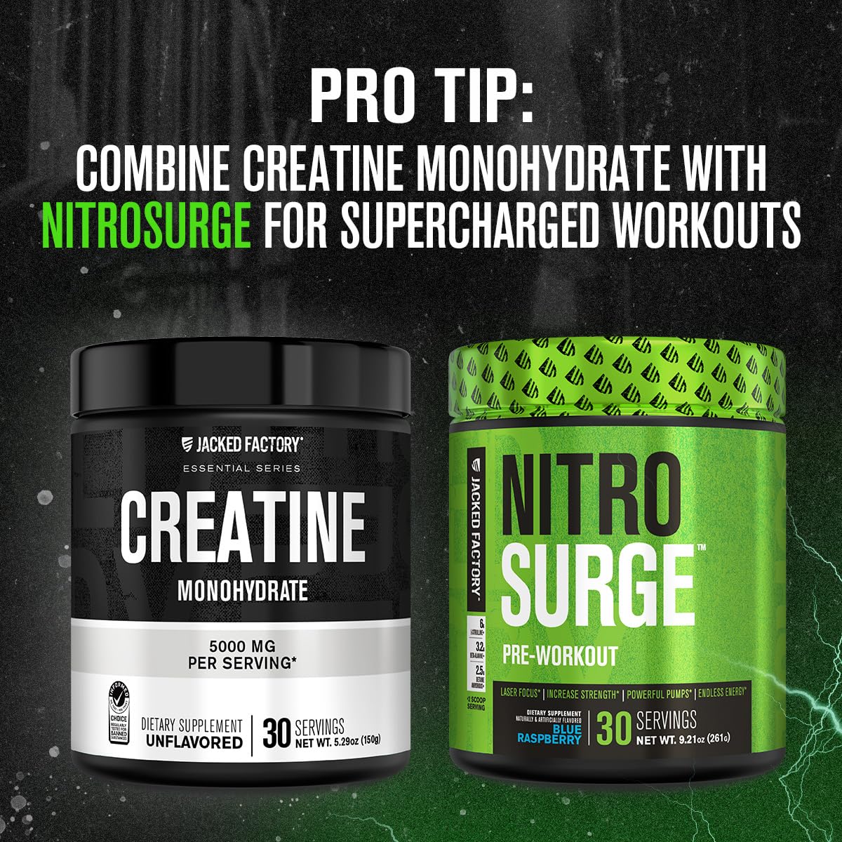Jacked Factory Creatine Monohydrate Powder 150g - Creatine Supplement for Muscle Growth, Increased Strength, Enhanced Energy Output and Improved Athletic Performance 30 Servings, Unflavored