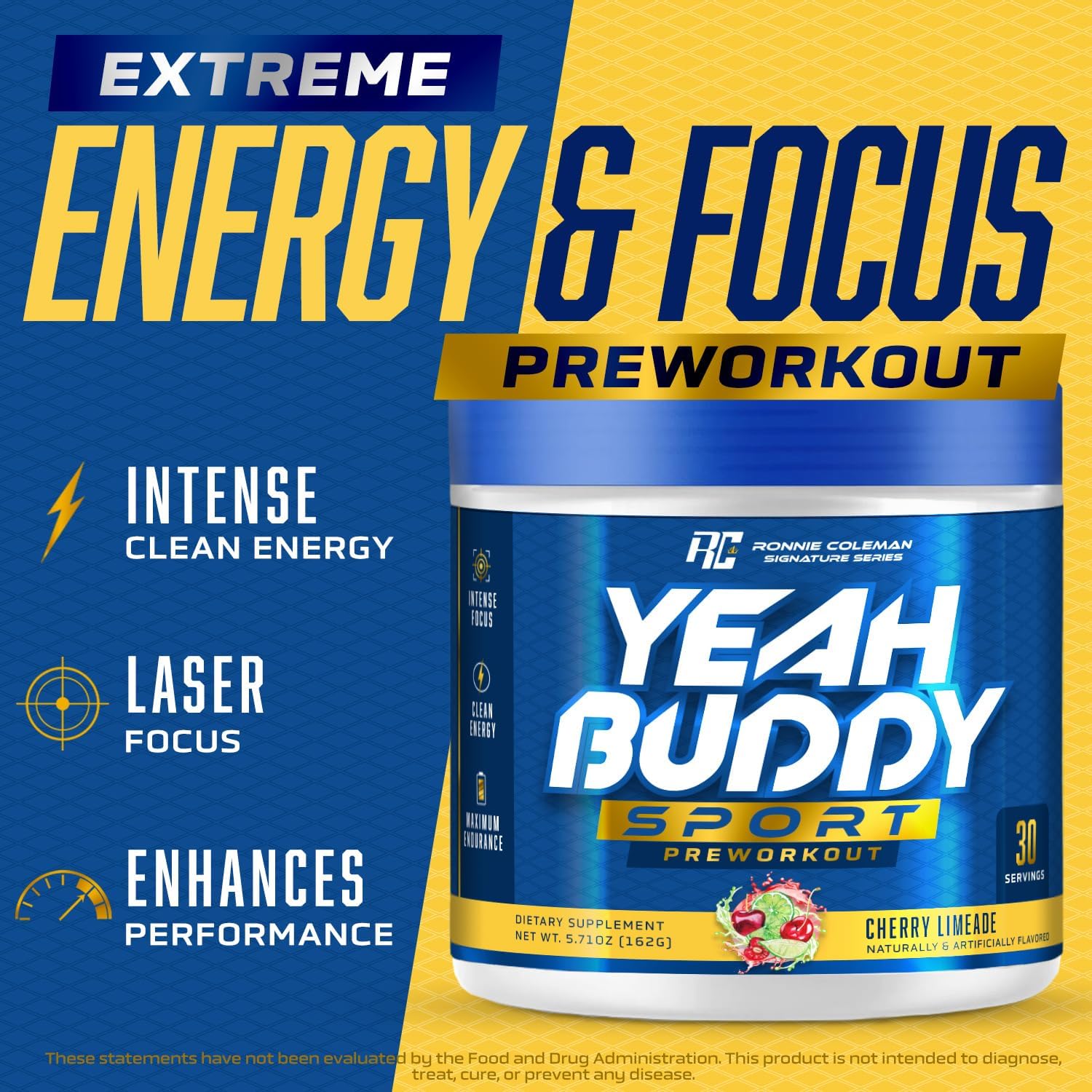 Ronnie Coleman Signature Series NEW Pre Workout Powder for Women & Men, Preworkout w/Amino Acid Beta Alanine, L Citrulline, Caffeine for Energy Support, Endurance & Focus (Lemon Splash)