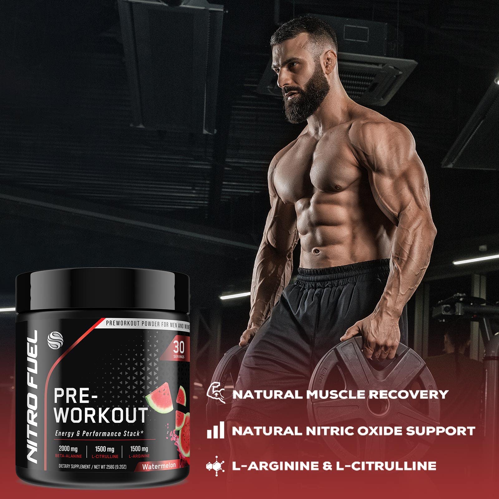 Pre Workout Powder with Beta Alanine, L-Citrulline & L-Arginine | PreWorkout Energy Powder Drink Mix with Caffeine | Pre-Workout for Men & Women | No Creatine, Keto Friendly, Watermelon - 30 Servings