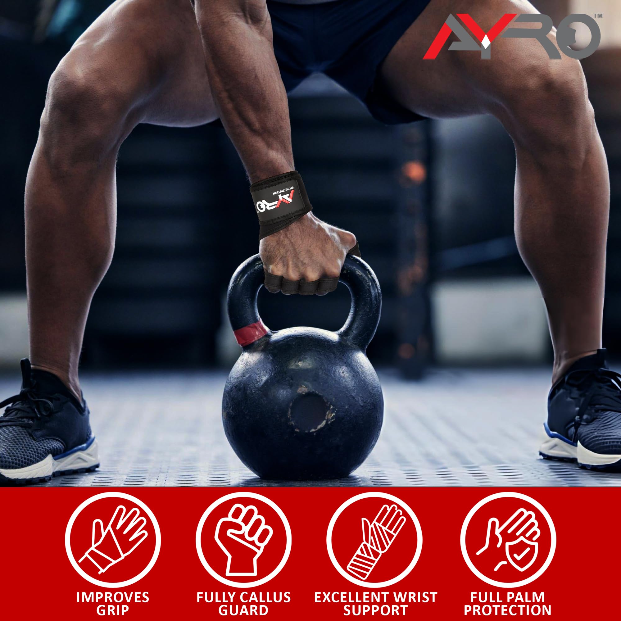 AYRO Ventilated Workout Gloves for Men & Women, Weightlifting & Gym Gloves with Built-in Wrist Wraps - Ideal for Fitness & Lifting (Vent Glove, Large)