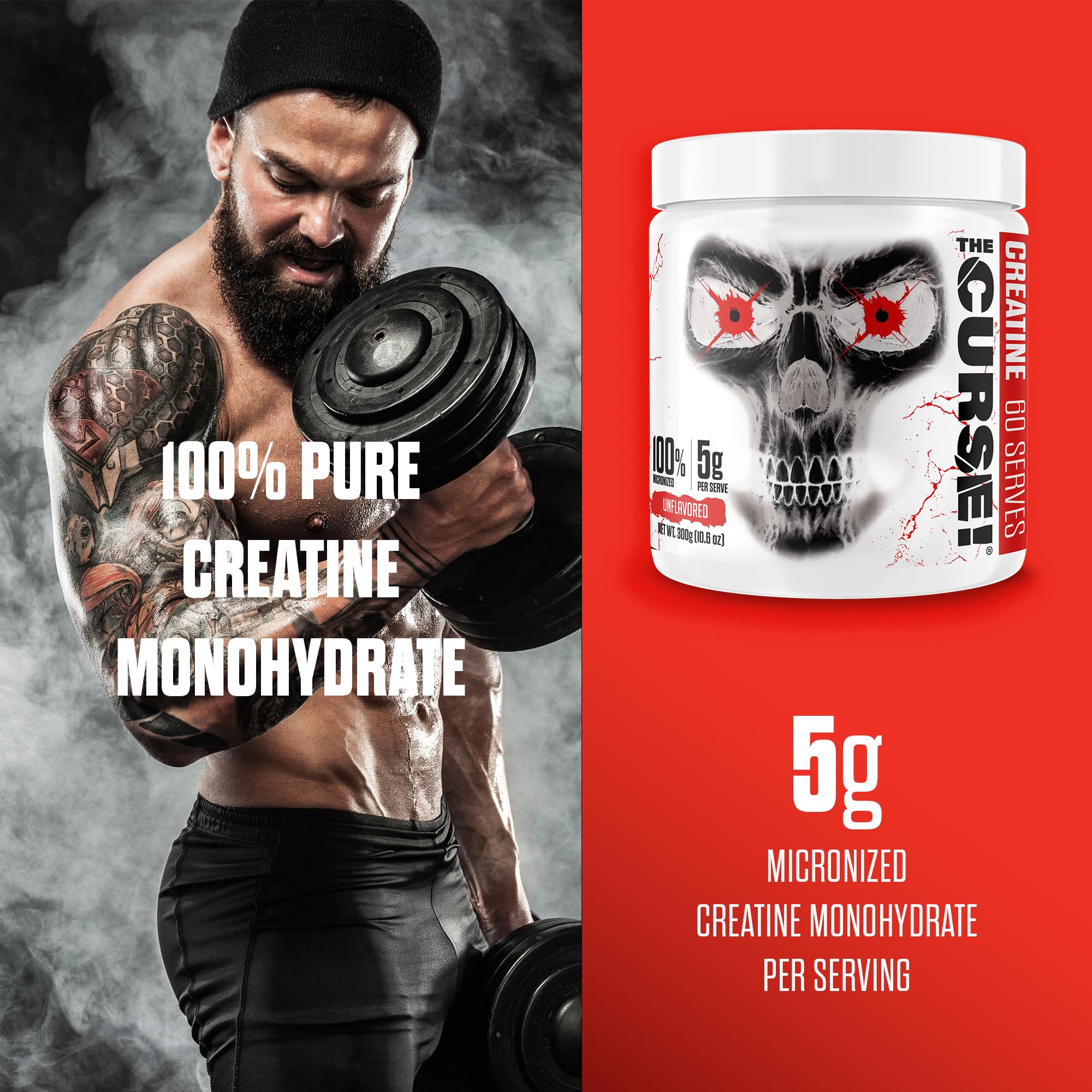 JNX SPORTS The Curse! Creatine Monohydrate Powder 300g 5g Per Serve Pure Micronized Creatine 60 Servings (10.6oz)