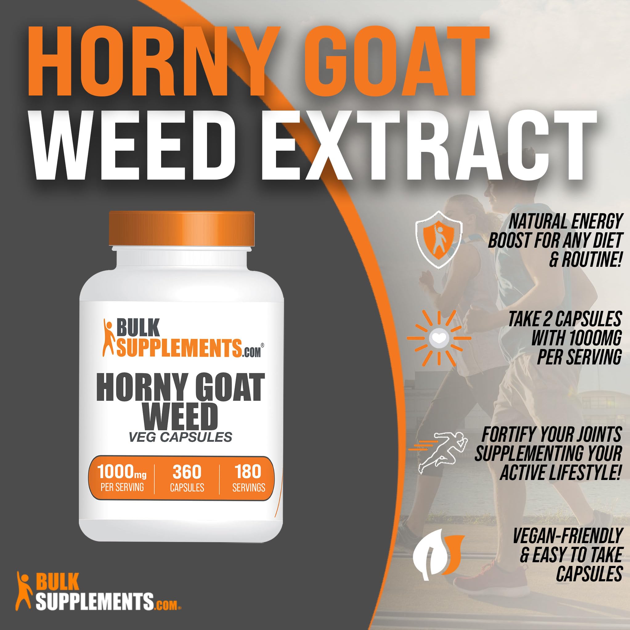BULKSUPPLEMENTS.COM Horny Goat Weed Capsules - Epimedium Extract, Horny Goat Weed for Men, Horny Goat Weed Herbal Supplements - Vegan, 2 Capsules per Serving, 360 Veg Capsules