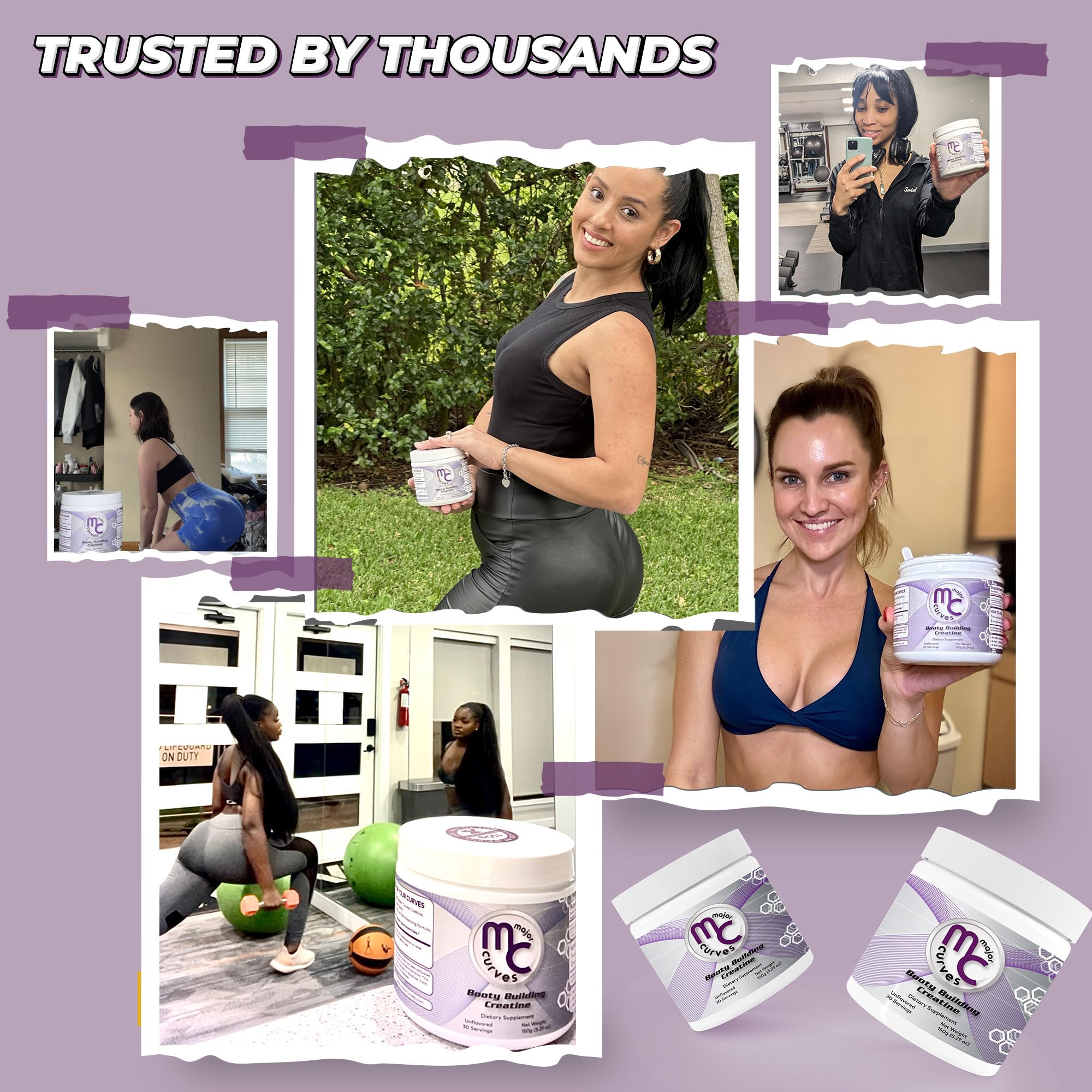 Major Curves Booty Building Creatine Powder for Women - Micronized Monohydrate The One Sol ution for Maximum Absorption and Gains - Unflavored Perfect Peach Booty and Bum Builder