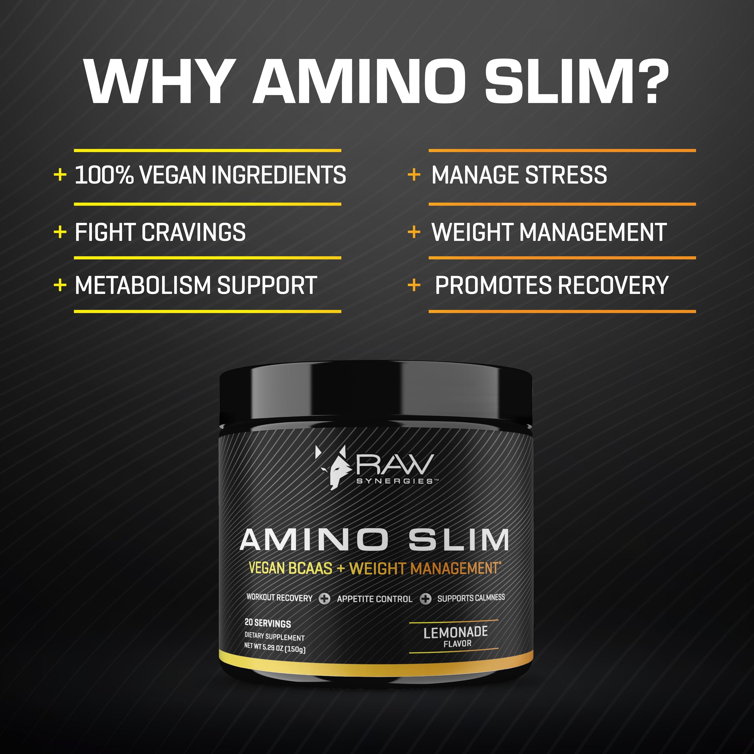 Amino Slim - Slimming BCAA Weight Loss Drink for Women, Vegan Amino Acids & L-Glutamine Powder for Post Workout Recovery & Fat Burning | Daily Appetite Suppressant, Metabolism Booster & Stress Relief