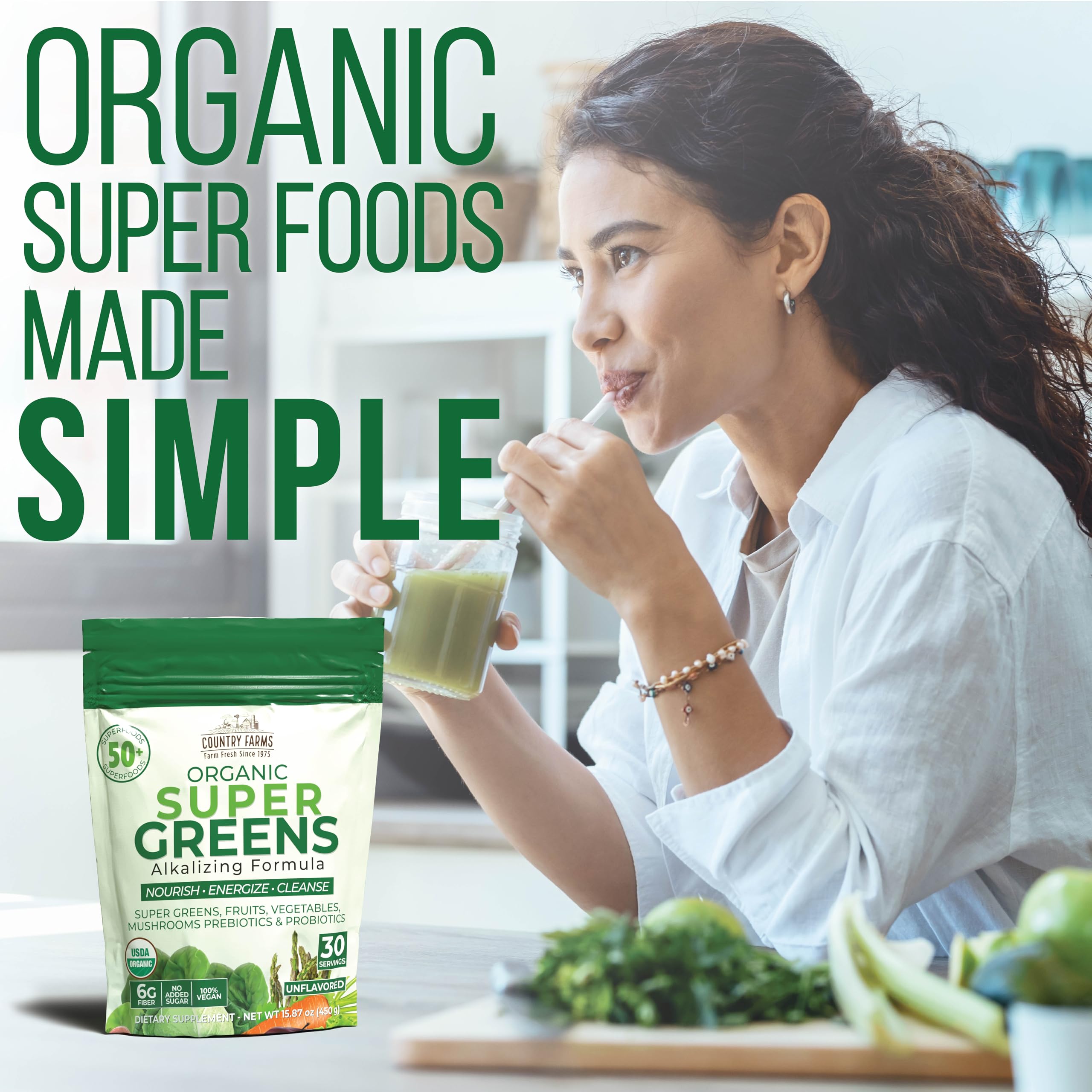 Country Farms Super Greens, Natural Flavor, 30 Servings