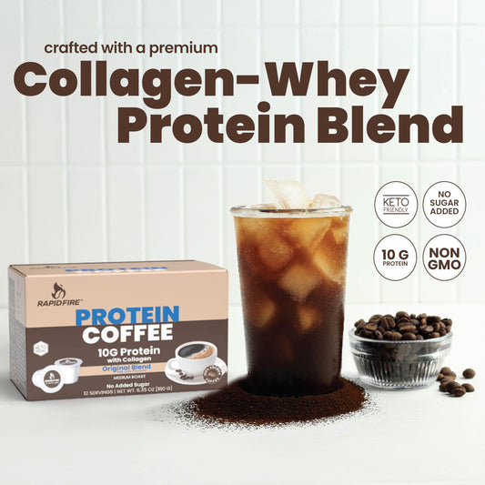 Rapid Fire Protein Coffee, Original Blend, Keto Friendly, 10g of Protein with Collagen, Vitamins and Minerals, 12 Single Serve K-Cups, May Boost Metabolism and Increase Energy, Multicolor