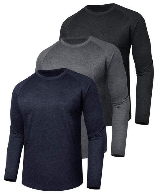 3 Pack Long Sleeve Shirts for Men - Dry Fit Moisture Wicking UV Sun Protection T-Shirts for Fishing Workout Athletic Gym