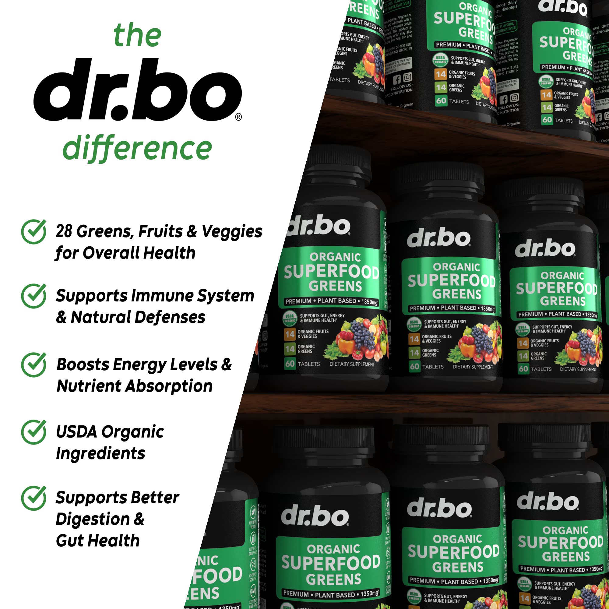 Organic Superfood Greens & Fruit Supplements - Energy Super Food Fruits and Veggies Supplement Tablets - Daily Green Veggie Powder Blend Plus Vegetable Foods Alfalfa, Spinach, Cabbage & Spirulina Tabs