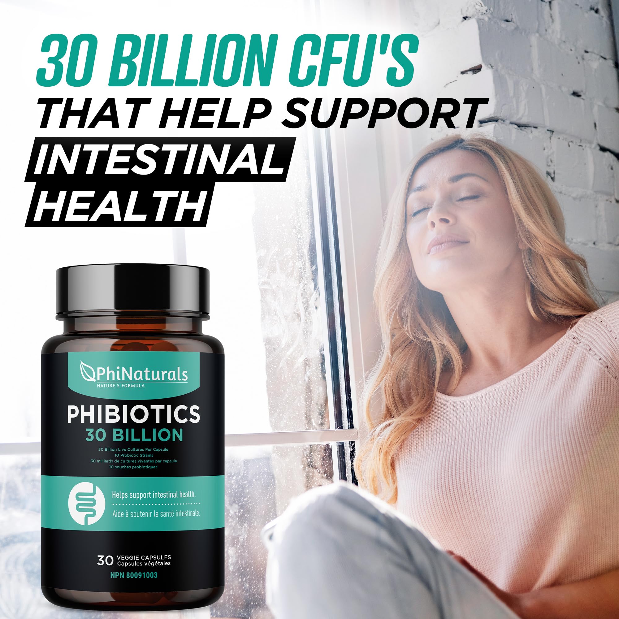 High Potency Probiotics 10 Strains – 30 Billion CFUs – [30 Vegan Capsules] Digestive Health Supplement for Men & Women – Shelf-Stable Lactobacillus Acidophilus Bifidobacterium – Immune Support