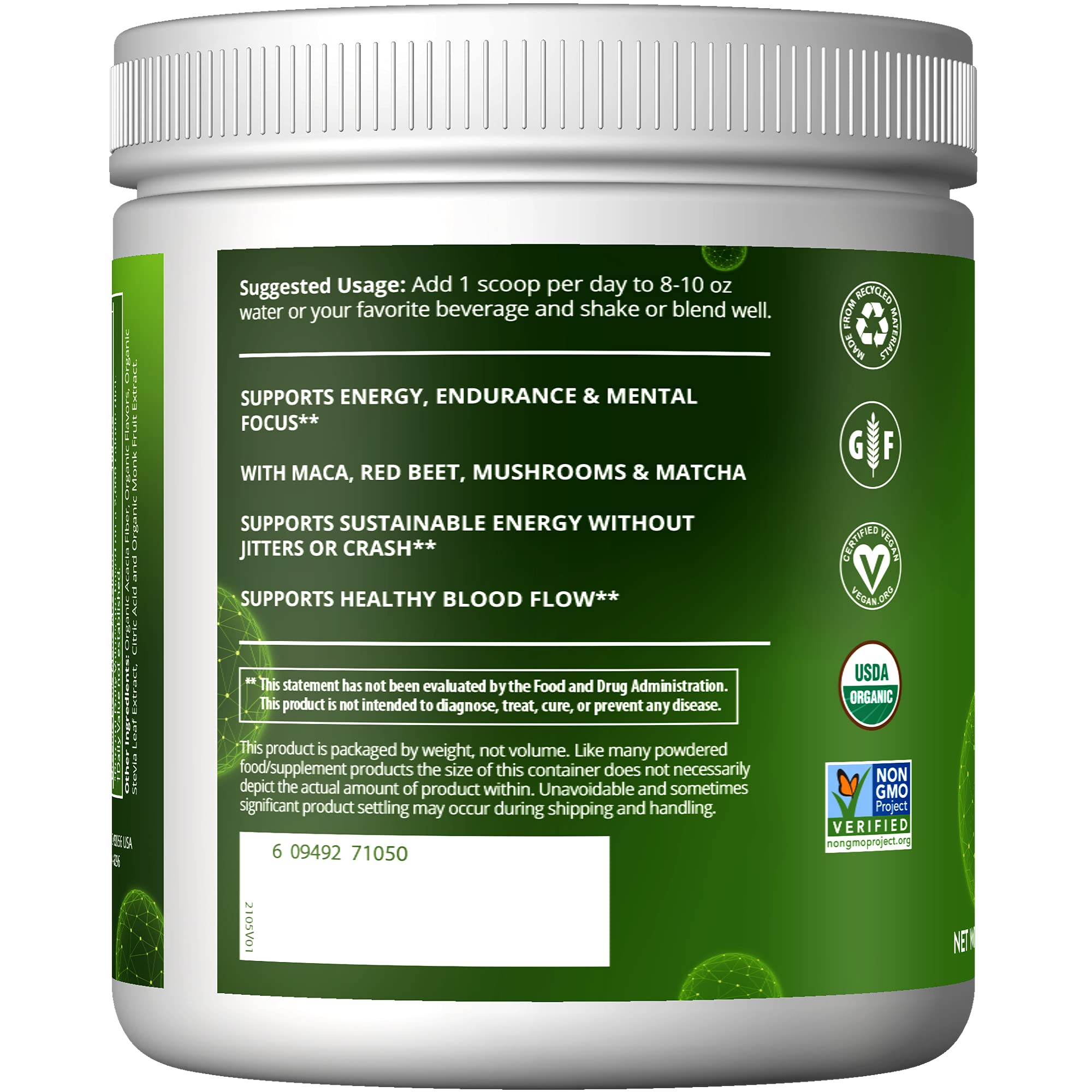 MRM Nutrition Organic Pre-Workout Powder | Black Cherry Flavored | Superfoods + 150mg Natural Caffeine + adaptogens | Clean energy + Focus| Healthy blood flow | Vegan + Non-GMO | 20 servings