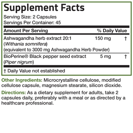 Bronson Ashwagandha Extra Strength Stress & Mood Support with BioPerine - Non GMO Formula, 90 Vegetarian Capsules