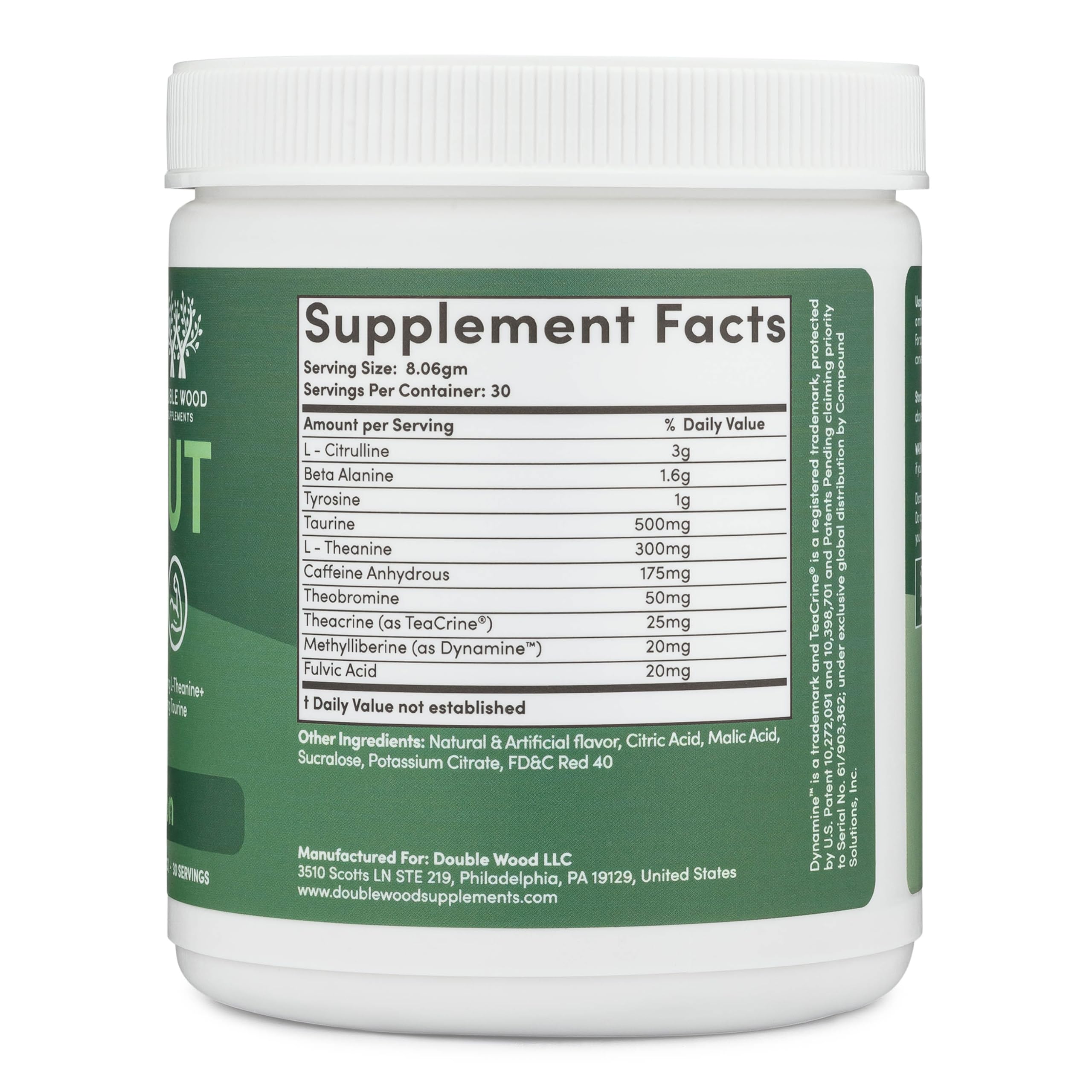 Pre Workout Powder for Men & Women (30 Servings of Caffeine, Beta Alanine, L-Citrulline, Dynamine, L-Theanine, Taurine, Theacrine, & More) Preworkout Powder with Scoop by Double Wood (Watermelon Lime)