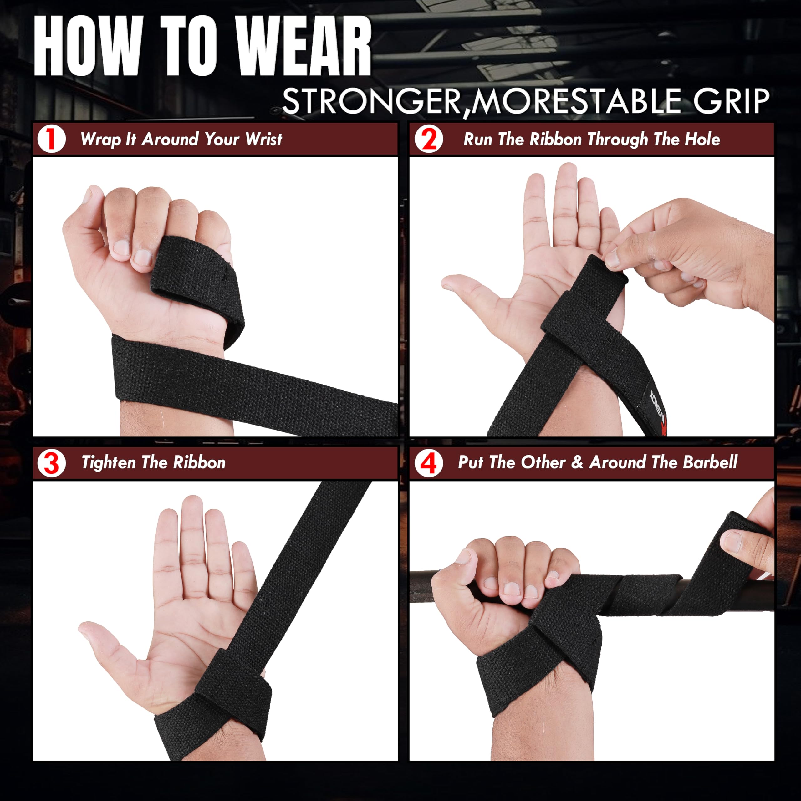 WENOX SPORTS WEIGHTLIFTING STRAPS FOR MEN AND WOMEN (Black)