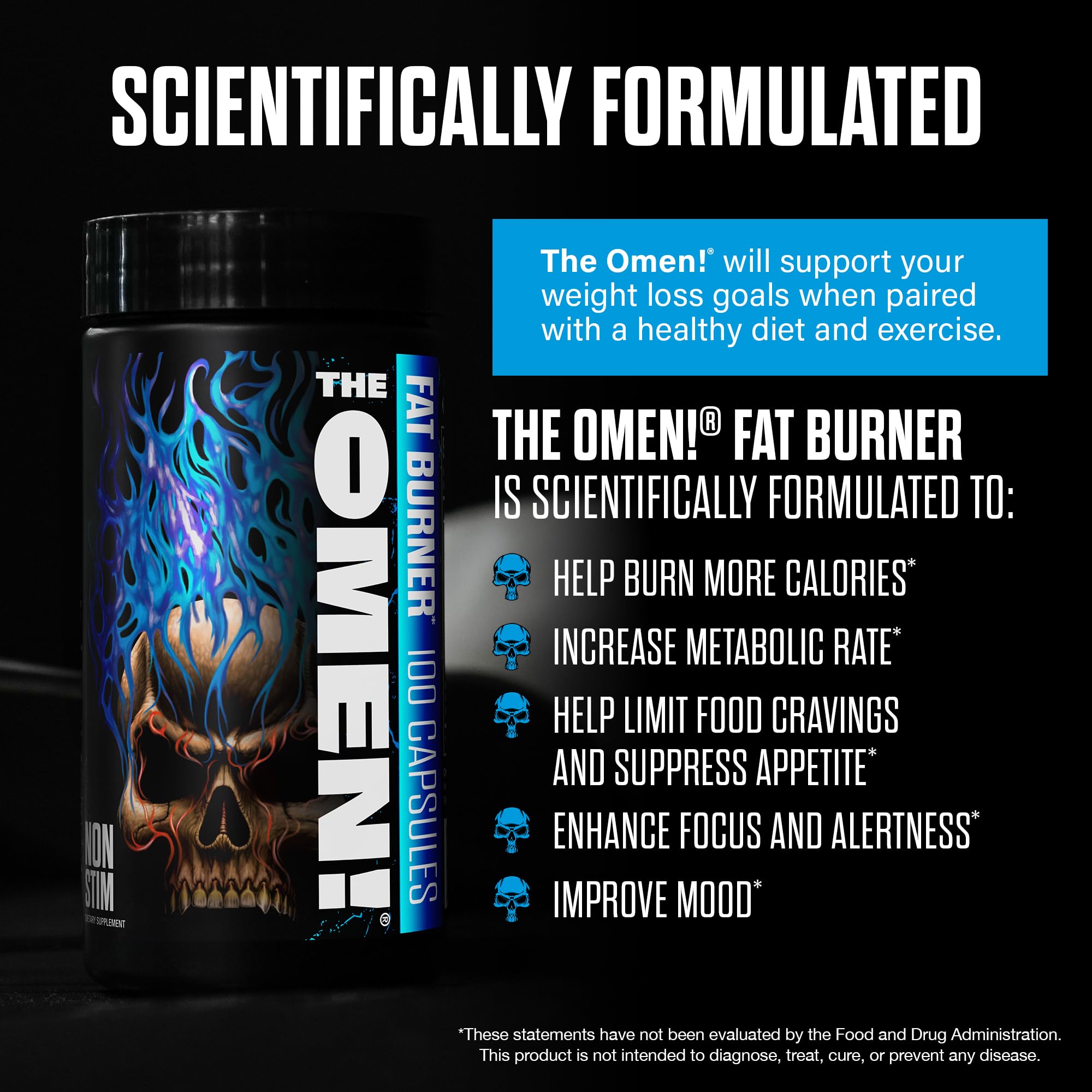 JNX SPORTS The Omen! Non-stimulant Thermogenic Fat Burner (100 Capsules) for Men & Women with L Carnitine | Fat Burner Appetite Suppressant Supplement