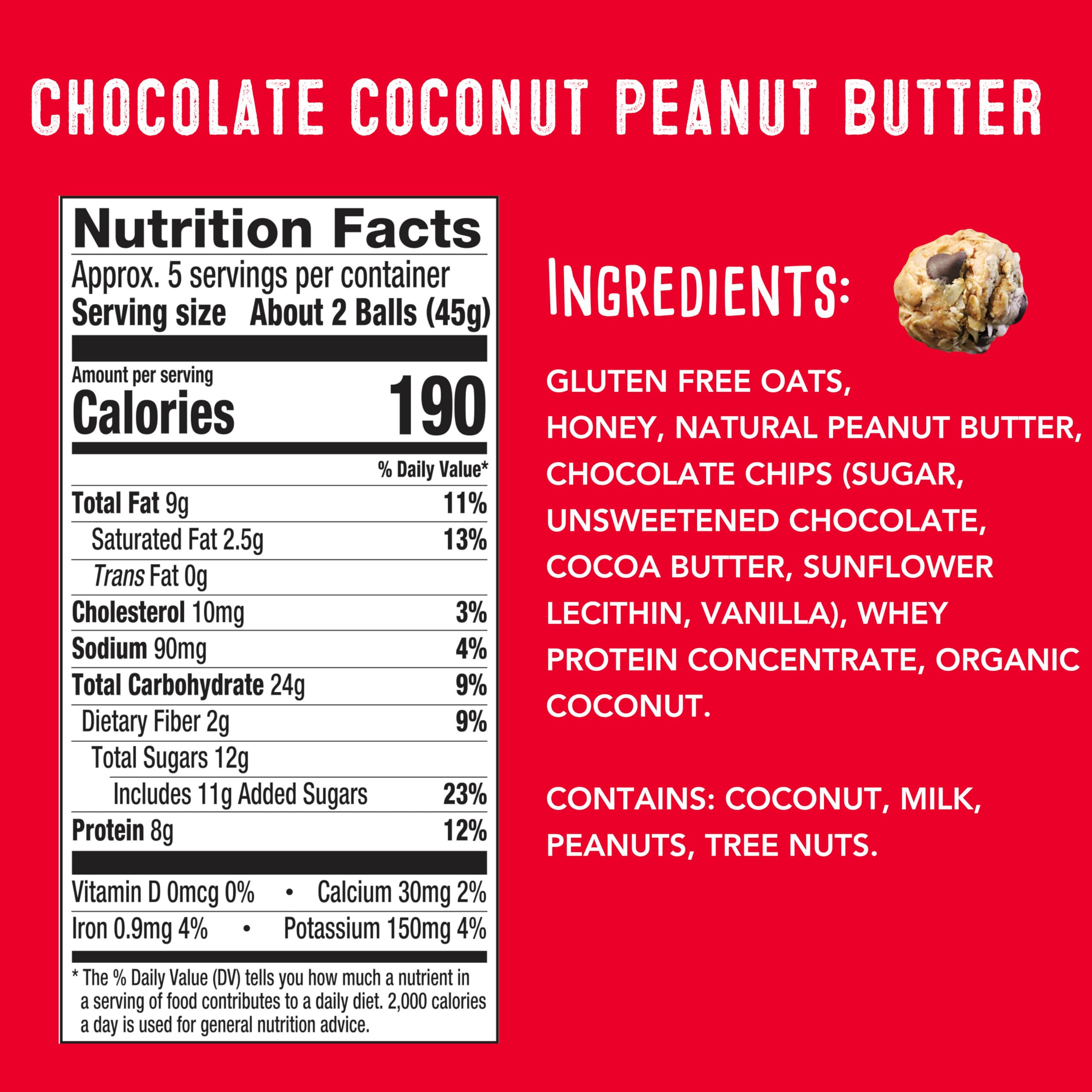 simplyFUEL Whole Food Protein Balls with Probiotics - Chocolate Coconut Peanut Butter Snacks - 8g Protein Snack - Gluten Free Energy Balls