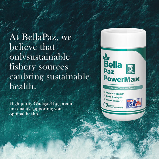BELLAPAZ Omega 3 FishOil Supplements - 788 mg Omega-3 Fatty Acid Burpless, 488 DHA & 180 EPA for Muscle Bone Heart Brain Support and Health, Supplements for Fitness Sport Men and Women, 60 Softgels