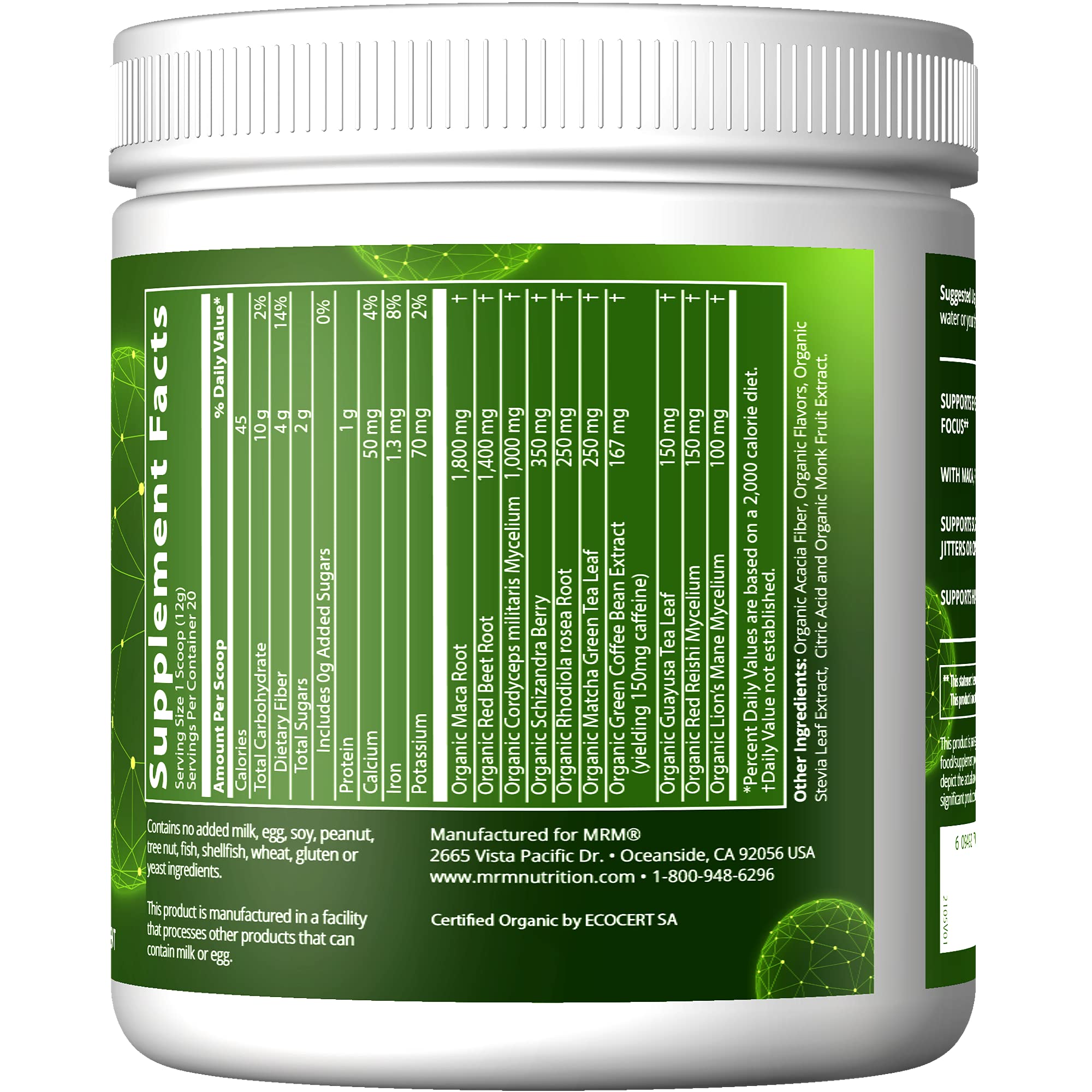 MRM Nutrition Organic Pre-Workout Powder | Black Cherry Flavored | Superfoods + 150mg Natural Caffeine + adaptogens | Clean energy + Focus| Healthy blood flow | Vegan + Non-GMO | 20 servings
