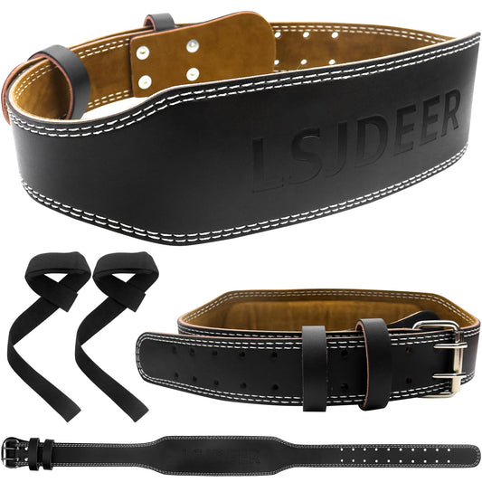 Leather Weight Lifting Belts for Men, Gym Belt for Weight Lifting, Lower Waist Back Support for Powerlifting Weightlifting Heavy Duty Workout Strength Training Bodybuilding Cross Training (M, Black)