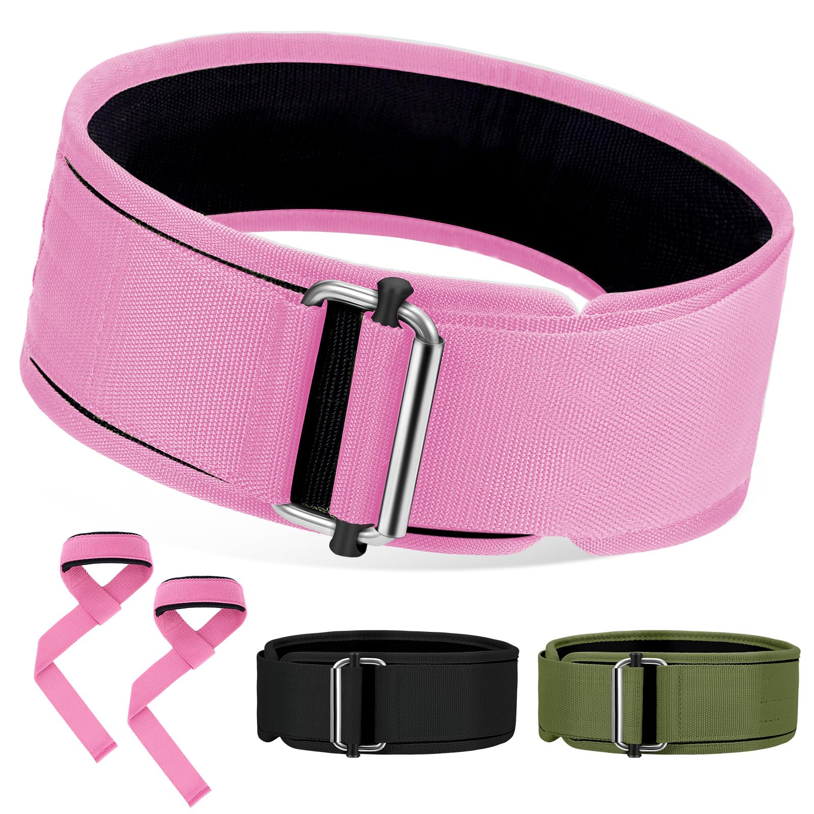 Turakun Weight Lifting Belt and Lifting Straps: Weightlifting Gym Belt for Men Women Deadlift Squats Belt for Bodybuilding Workout, 4 Inch Pink S