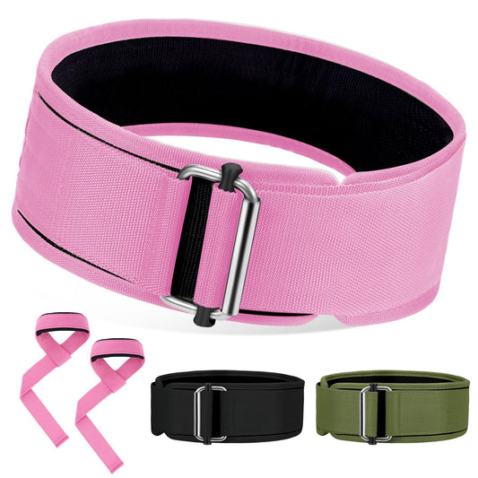 Turakun Weight Lifting Belt and Lifting Straps: Weightlifting Gym Belt for Men Women Deadlift Squats Belt for Bodybuilding Workout, 4 Inch Pink S