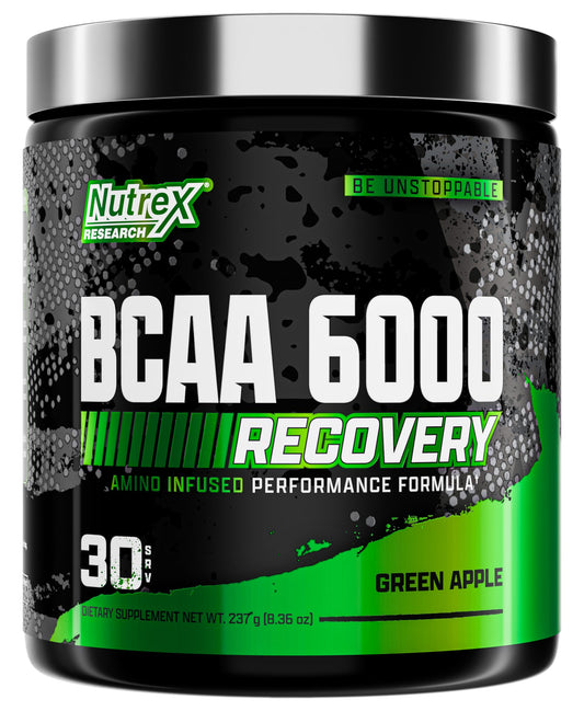 Nutrex Research - BCAA Powder 6000 Amino Acid - 6 Grams of BCAAs Amino Acids Supplement for Post Workout Recovery & Muscle Growth - Amino Energy Workout Recovery Drink (Green Apple - 30 Servings)