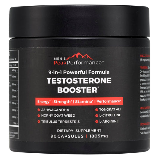 MEN'S PeakPerformance - Testosterone Booster Supplement for Men - Boost Stamina, Muscle Growth, Energy, Strength, Endurance & Drive - Ashwagandha, Tribulus, L-Arginine, Tongkat Ali- 90 Capsules