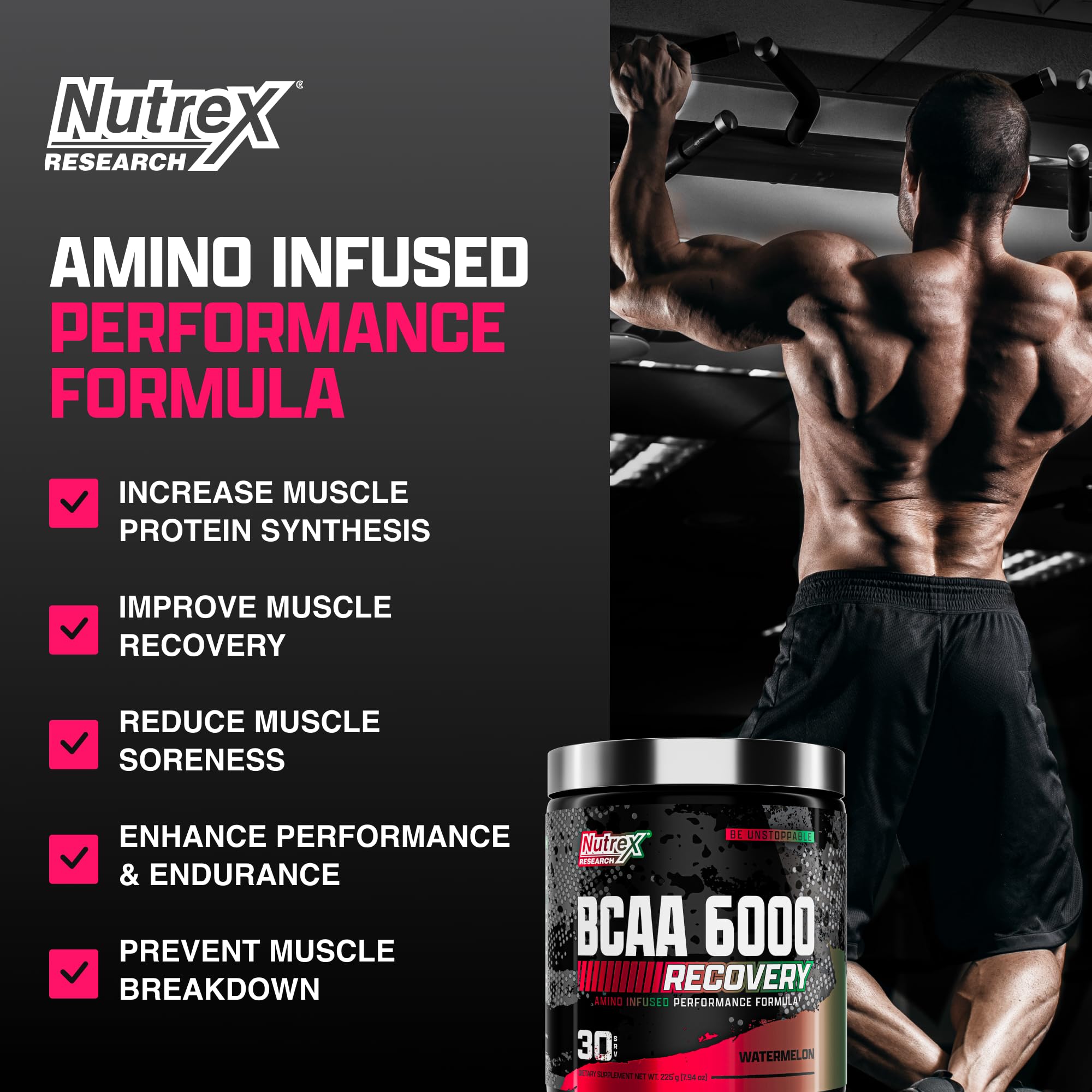 Nutrex Research - BCAA Powder 6000 Amino Acid - 6 Grams of BCAAs Amino Acids Supplement for Post Workout Recovery & Muscle Growth - Amino Energy Workout Recovery Drink (Watermelon - 30 Servings)