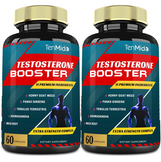 Tenmido 2 Packs of 60caps Testosterone Supplements Booster for Men, Equivalent to 10000mg - Natural Stamina, Endurance & Strength Supplement - Muscle Building Growth, Increasing Performance, Energy