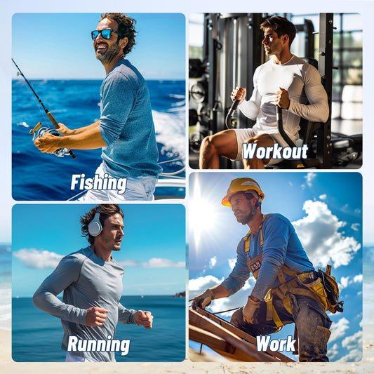 3 Pack Long Sleeve Shirts for Men - Dry Fit Moisture Wicking UV Sun Protection T-Shirts for Fishing Workout Athletic Gym