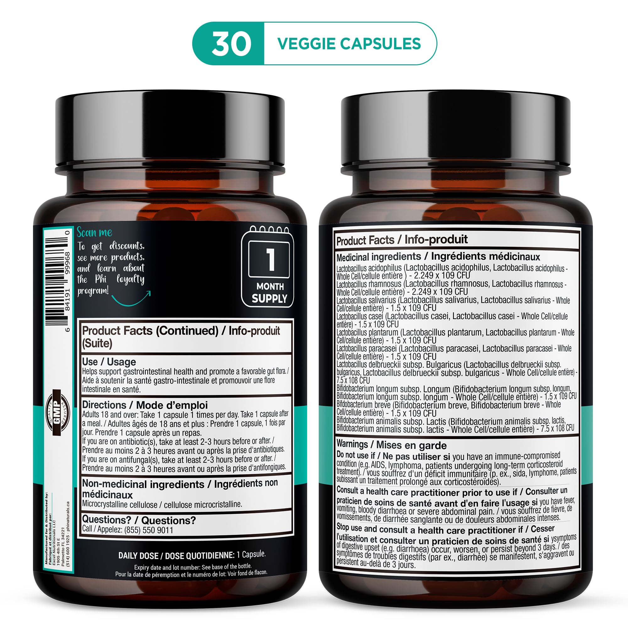 High Potency Probiotics 10 Strains – 30 Billion CFUs – [30 Vegan Capsules] Digestive Health Supplement for Men & Women – Shelf-Stable Lactobacillus Acidophilus Bifidobacterium – Immune Support