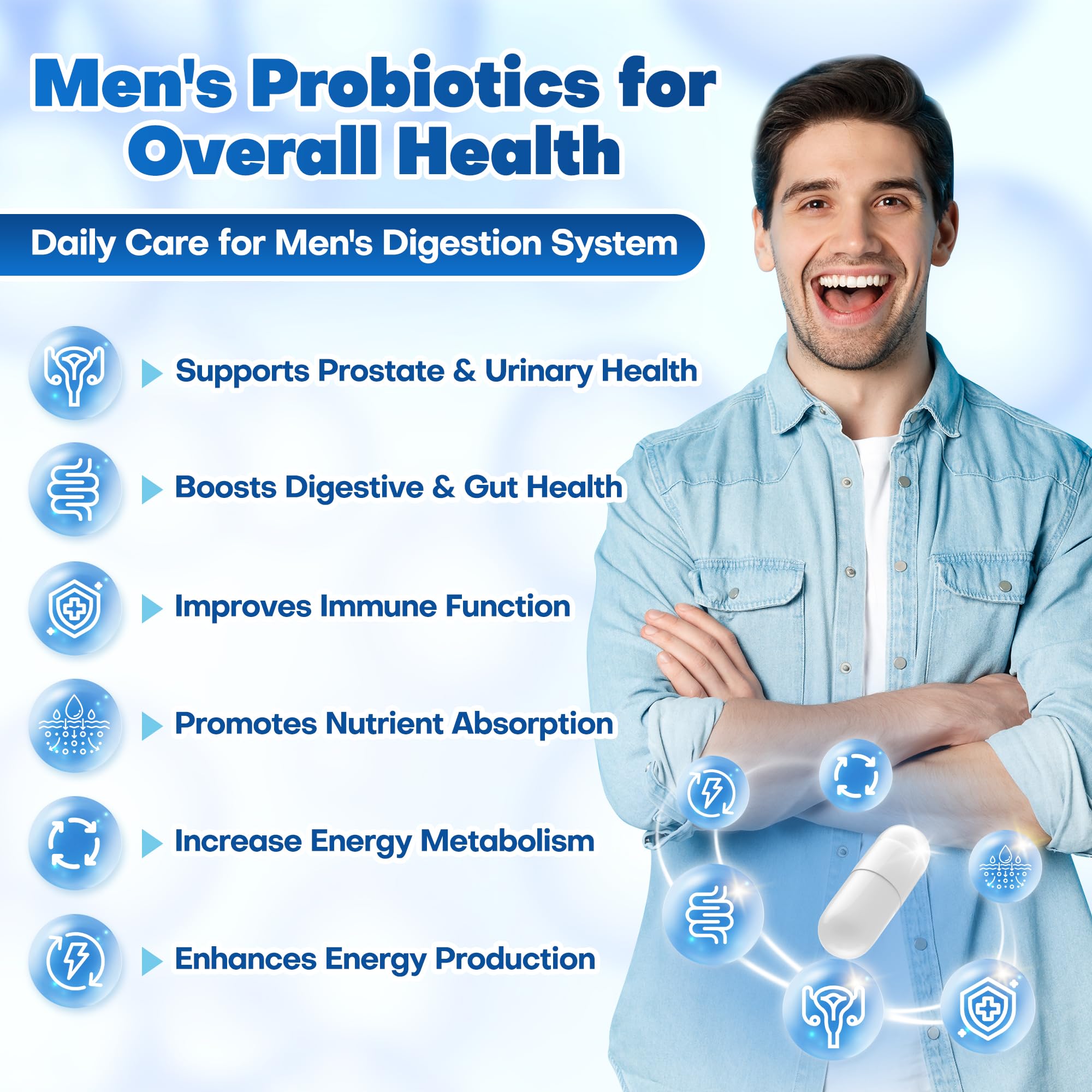 Probiotics for Men, 100 Billion CFUs with Prebiotics, Saw Palmetto Berry, Pumpkin Seed, Cranberry & Lycopene for Prostate Urinary Health, Mens Probiotic for Digestive & Immune Health 90 Capsules