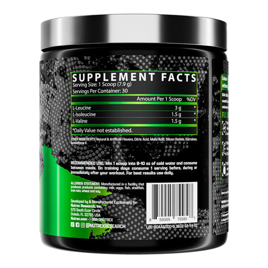 Nutrex Research - BCAA Powder 6000 Amino Acid - 6 Grams of BCAAs Amino Acids Supplement for Post Workout Recovery & Muscle Growth - Amino Energy Workout Recovery Drink (Green Apple - 30 Servings)