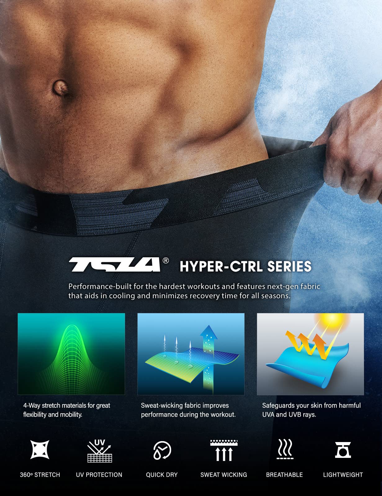 TSLA Men's Cool Dry Compression Pants, Athletic Workout Running Tights Leggings Baselayer, 3/4 Right Black/Black, Small