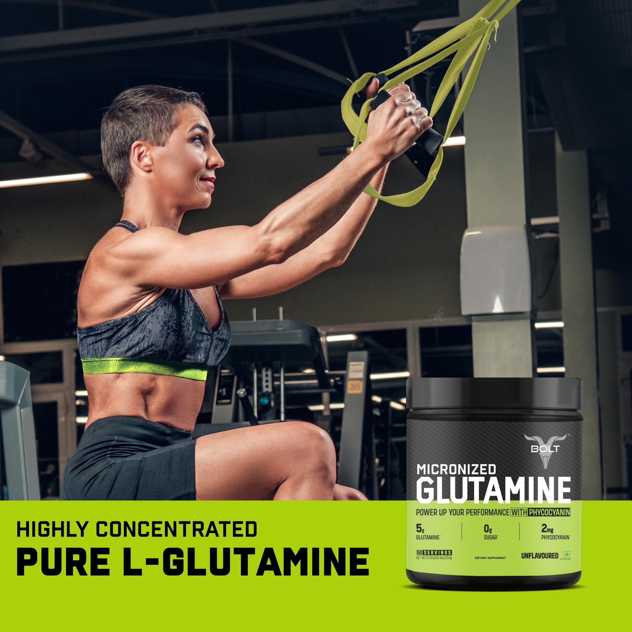 Bolt Nutrition Micronized Glutamine Powder (50 Servings, Unflavored)