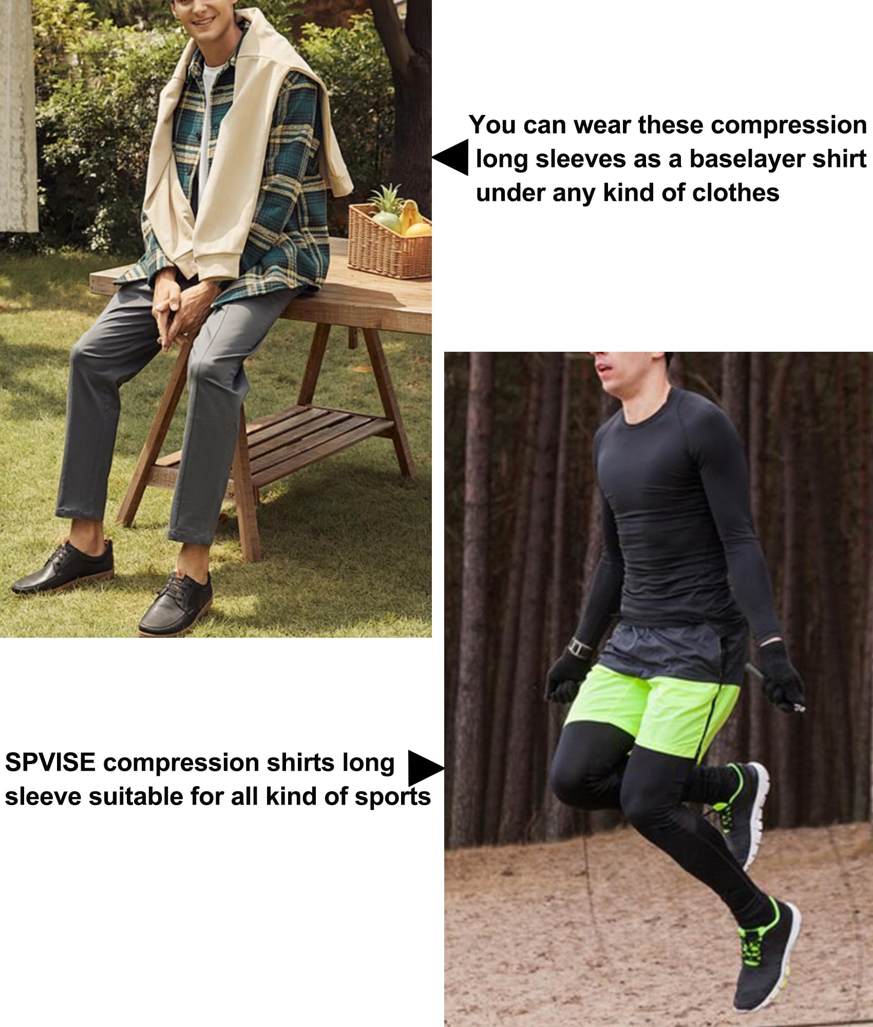 SPVISE Black Compression Long Sleeve Shirt Men Performance Workout Running T-Shirts Breathable Gym Compression Tops for Men