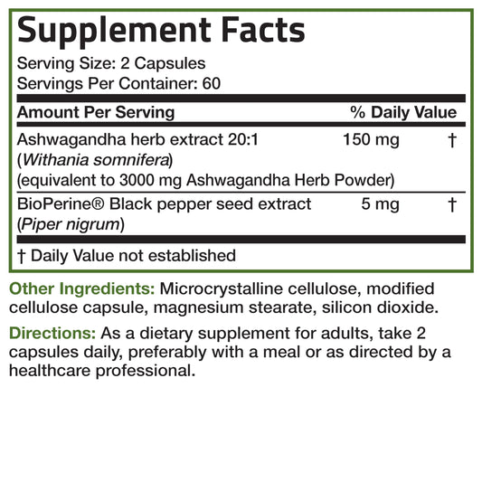 Bronson Ashwagandha Extra Strength Stress & Mood Support with BioPerine - Non GMO Formula, 120 Vegetarian Capsules