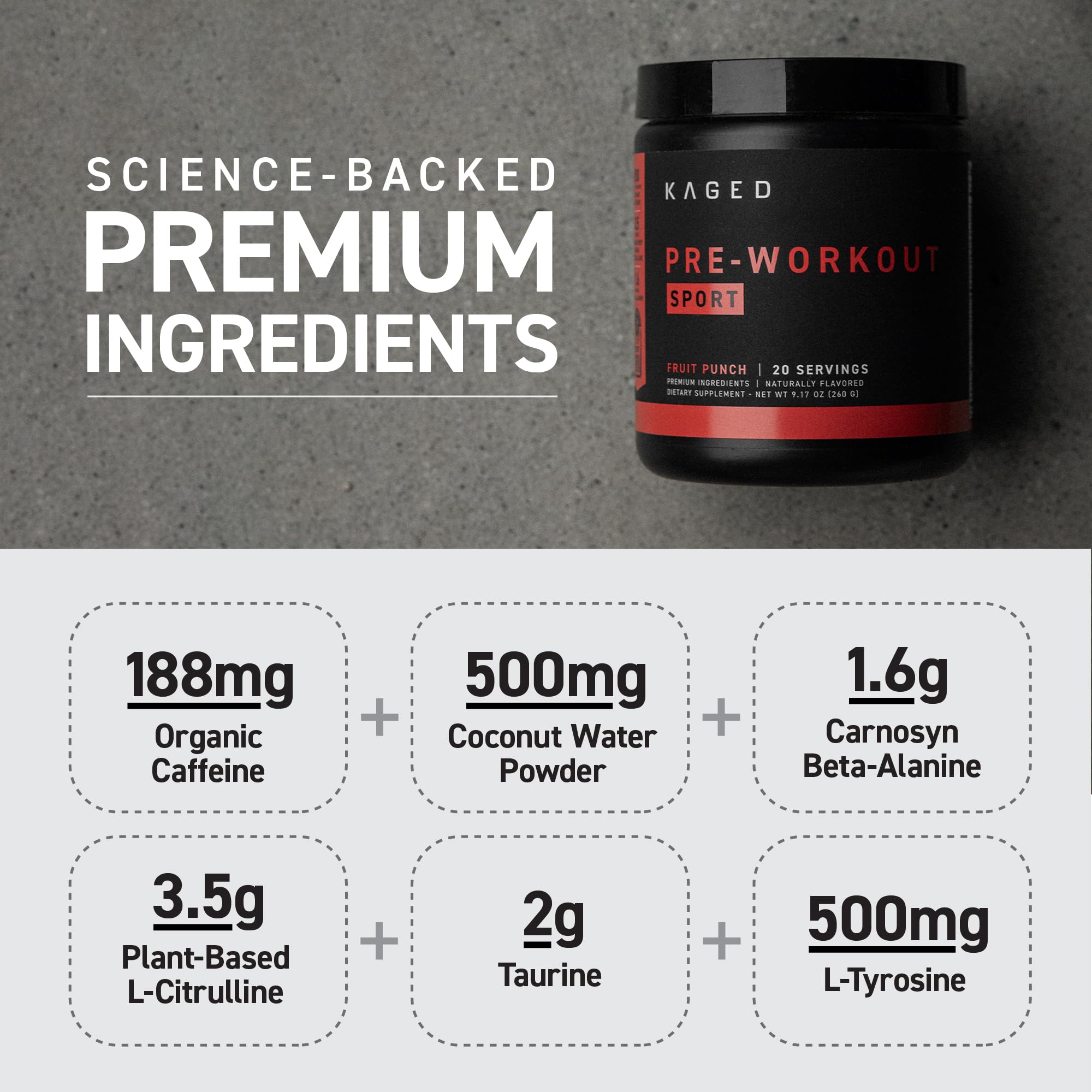 Kaged Athletic Sport Pre Workout Powder | Fruit Punch | Energy Supplement for Endurance | Cardio, Weightlifting Sports Drink | 20 Servings