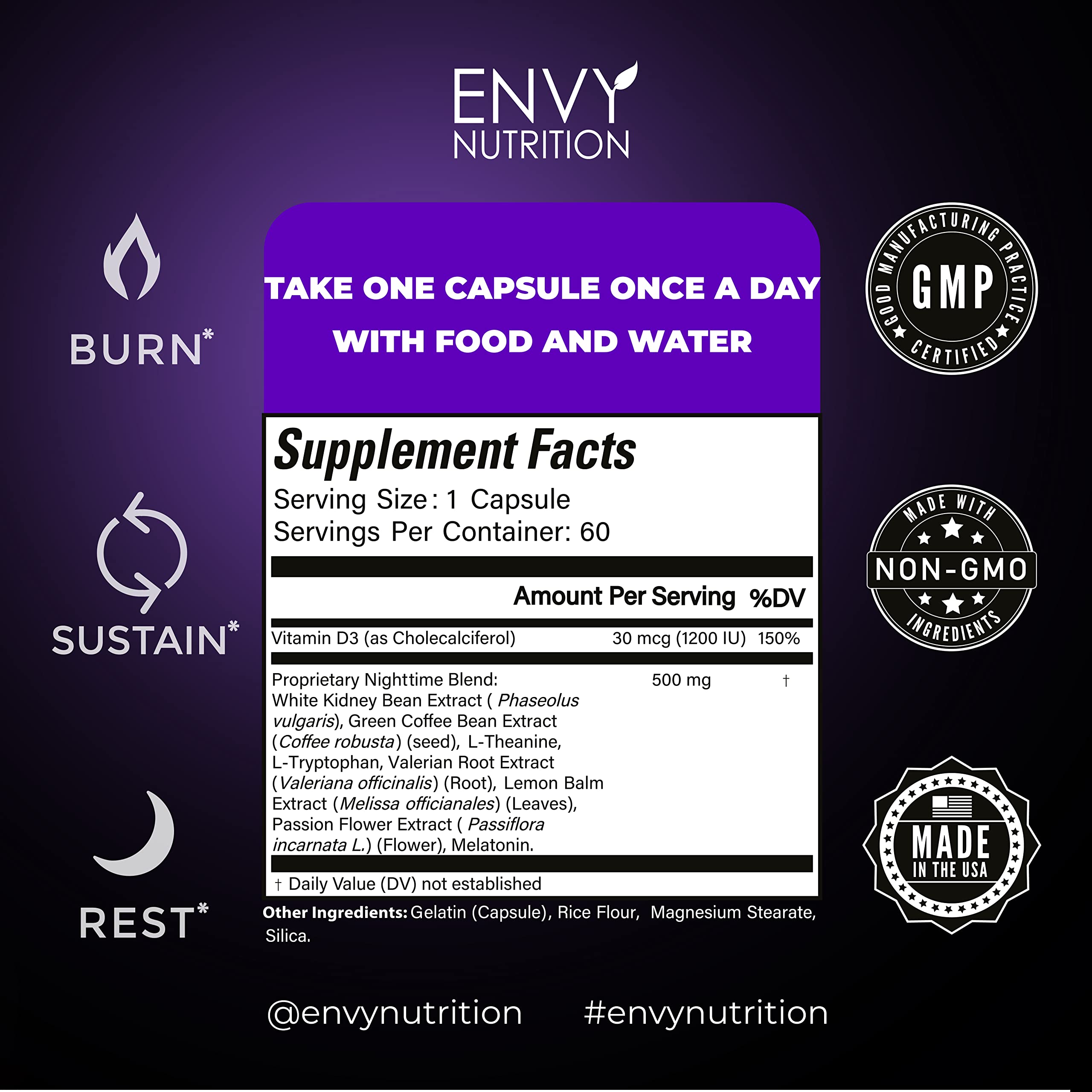 Night Time Fat Burner Supplements with Green Coffee Bean Extract - 60 Capsules