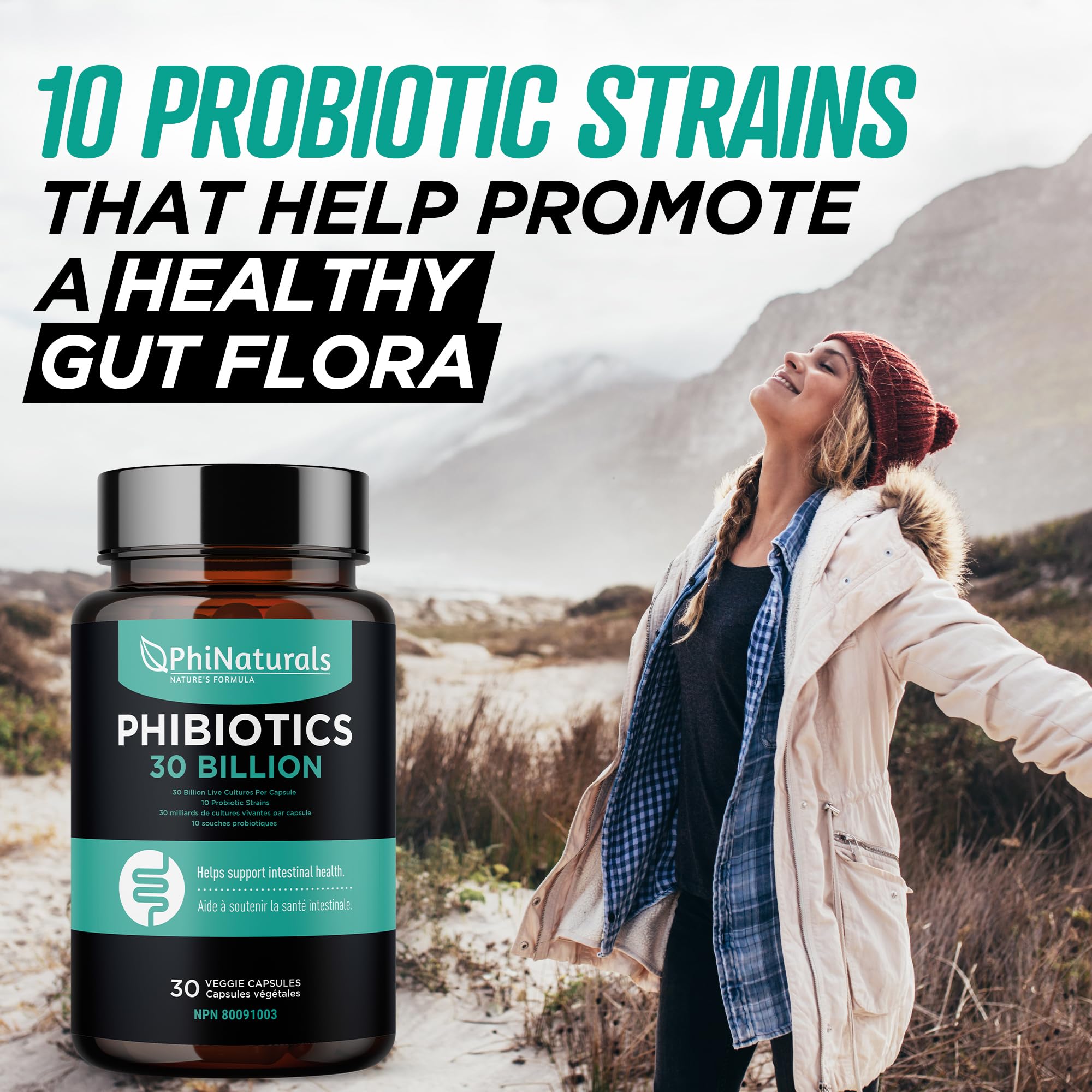 High Potency Probiotics 10 Strains – 30 Billion CFUs – [30 Vegan Capsules] Digestive Health Supplement for Men & Women – Shelf-Stable Lactobacillus Acidophilus Bifidobacterium – Immune Support