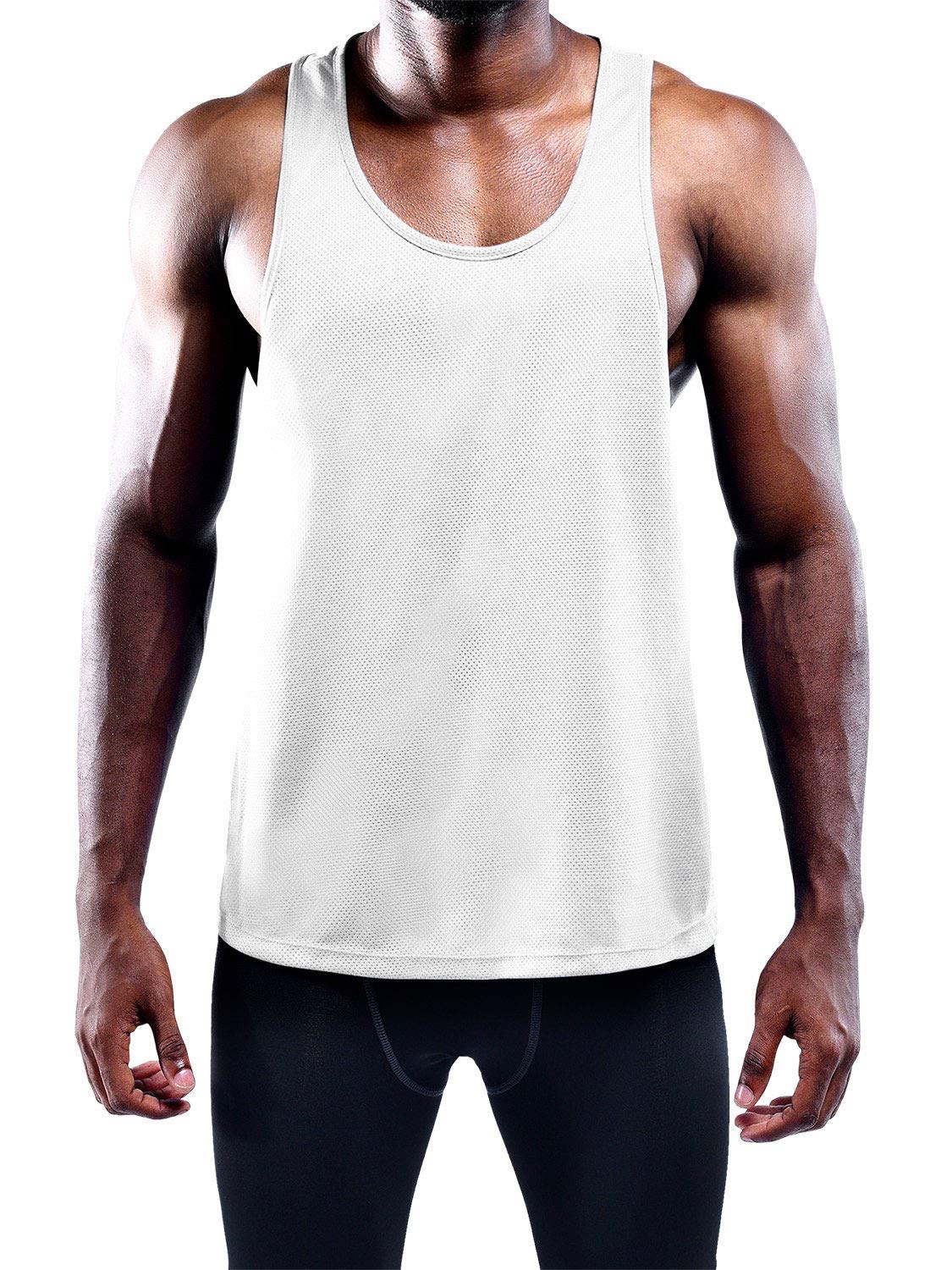 Boyzn Men's Dry Fit Y-Back Muscle Workout Tank Tops Gym Muscle Tee Athletic Training Gym Tank Top Fitness Bodybuilding Sleeveless T Shirts White-XL
