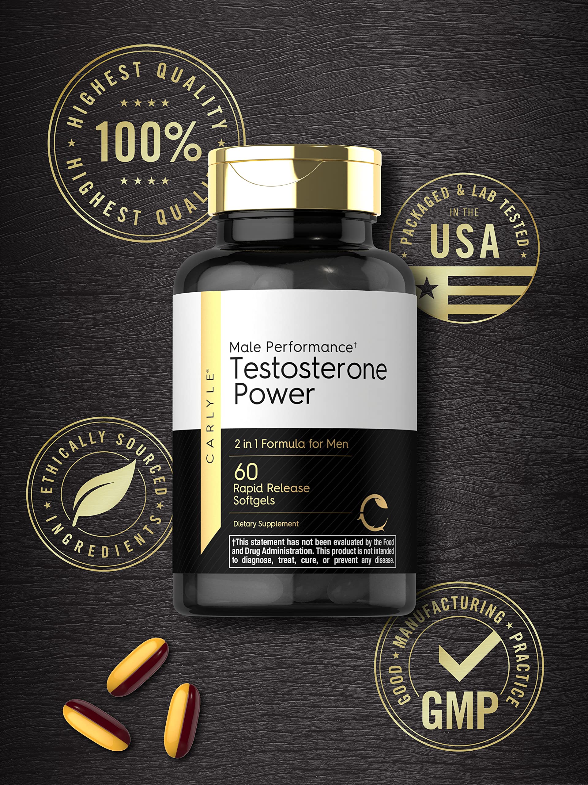 Carlyle Testosterone Power for Men | 60 Rapid Release Softgels | Non-GMO, Gluten Free Supplement