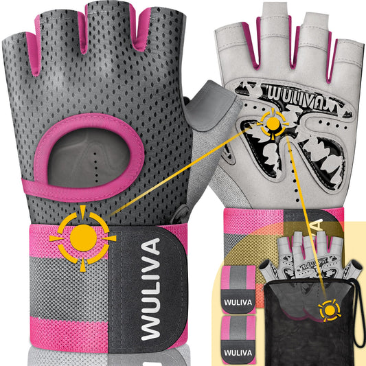 WULIVA Workout Gloves for Men and Women - Ideal for Light & Medium Gym Exercise Training & Cycling, Includes Padded Design, Detachable Wrist Strap & Storage Mesh Bag