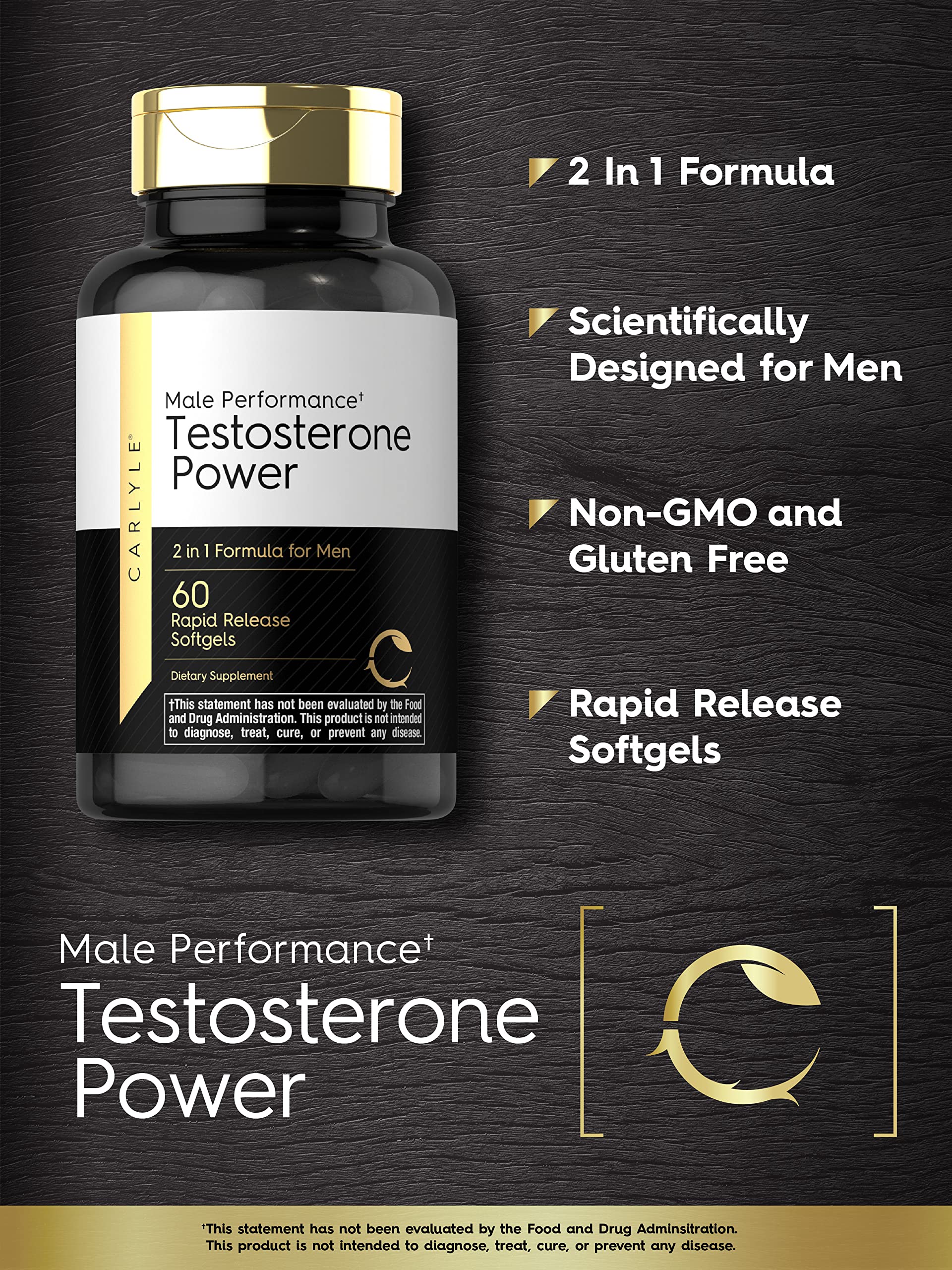 Carlyle Testosterone Power for Men | 60 Rapid Release Softgels | Non-GMO, Gluten Free Supplement